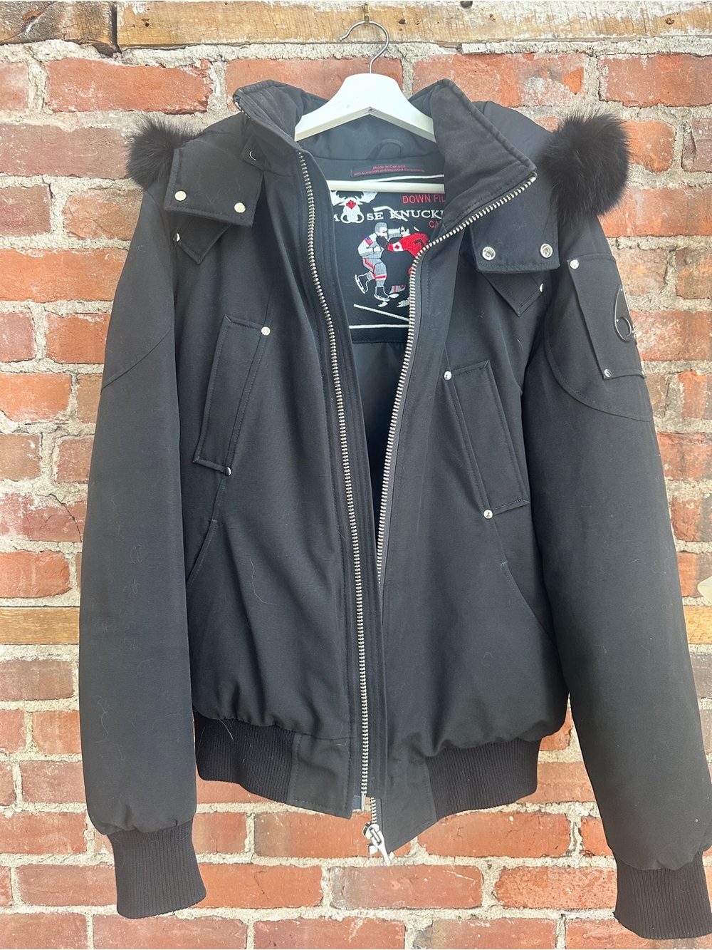 Moose Knuckles Ballistic shearling trim Black Bomber Jacket